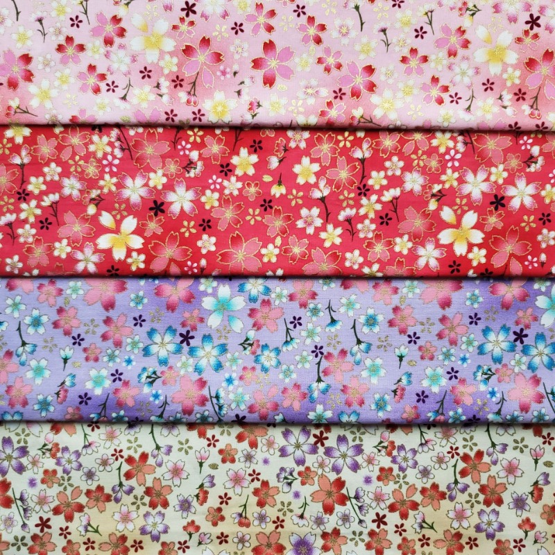 Japanese Home Textiles - Cotton Gold Foil Printed Fabric Japanese