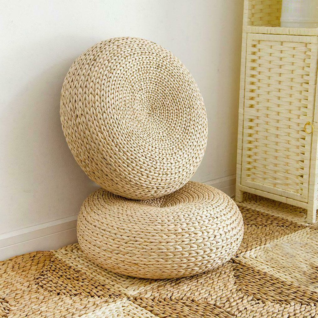 Natural Straw Round Pouf Handm - Japanese Home Textiles 评论和价格