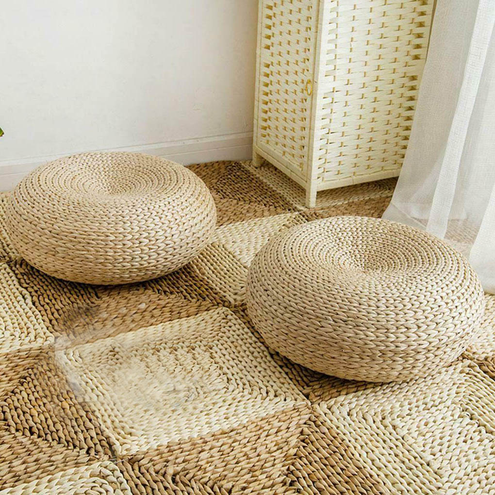 Natural Straw Round Pouf Handm - Japanese Home Textiles 评论和价格