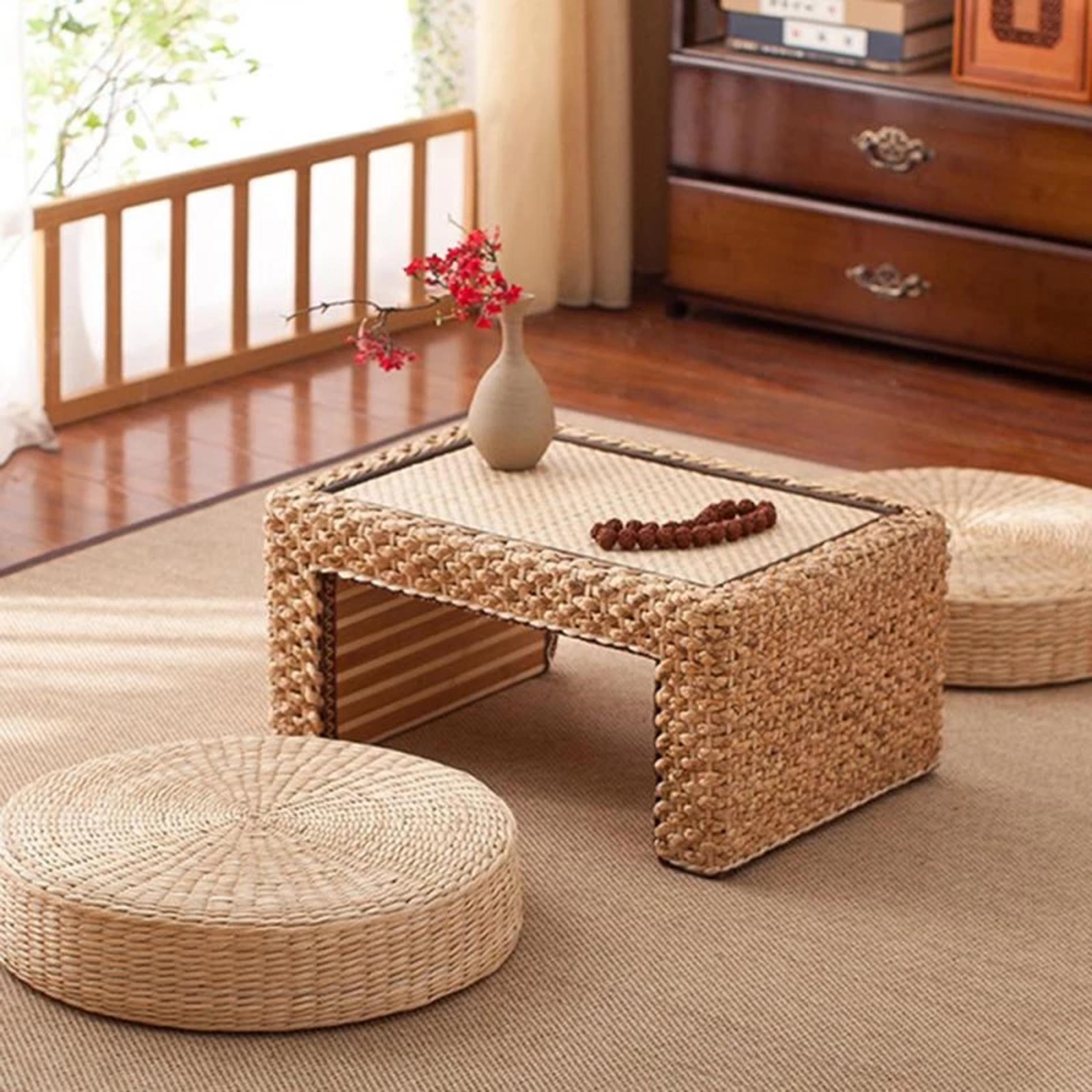 Natural Straw Round Pouf Handm - Japanese Home Textiles 评论和价格